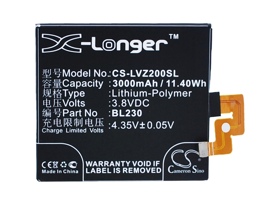 CS-LVZ200SL : Battery for Lenovo VIBE Z2, VIBE Z2t, VIBE Z2w - Replaces Lenovo BL230