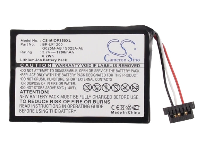 CS-MIOP350XL : Battery for Mitac Mio P710, Mio Spirit 480, Mio Spirit 485 and others - Replaces Mitac BL-LP1230/11-D00001U, 541380530005, BP-LP1200/11-D0001 MX and others