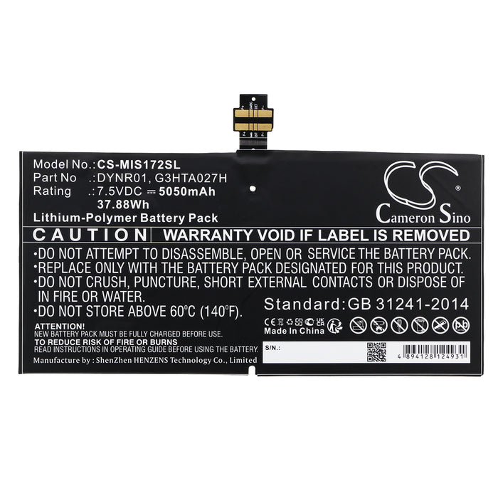 CS-MIS172SL : Battery for Microsoft Surface 4, 1724, Surface Pro 4 and others - Replaces Microsoft DYNR01, G3HTA027H