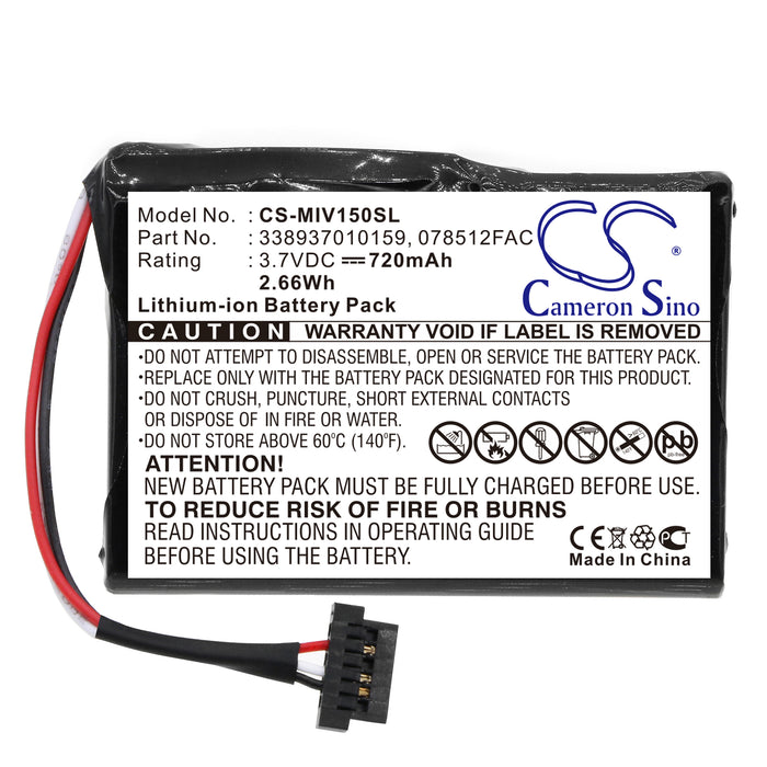 CS-MIV150SL : Battery for Mitac Mio Moov 150 - Replaces Mitac 338937010159, 078512FAC