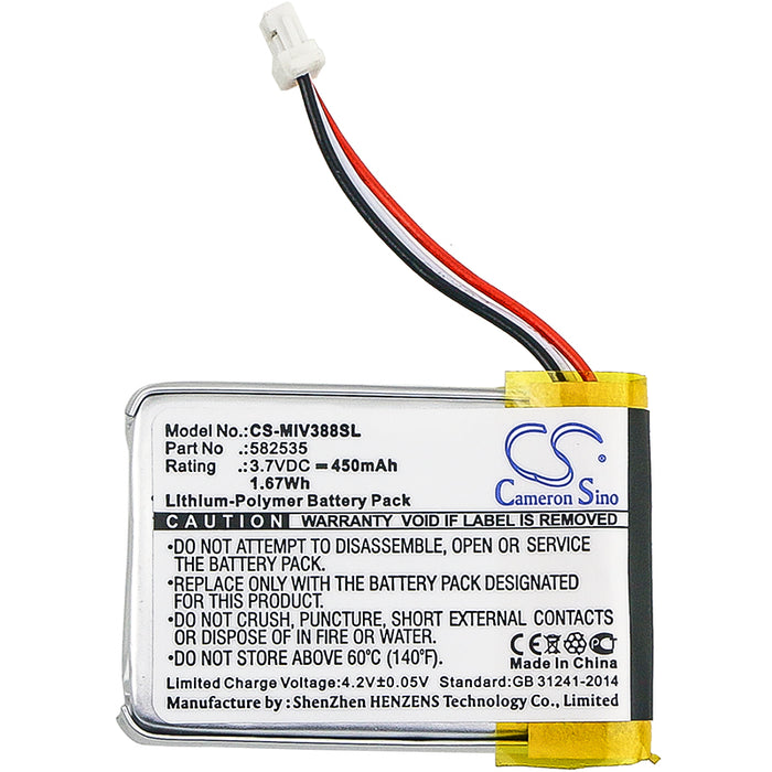 CS-MIV388SL : Battery for Mio Mivue 388, MIVUE 308, MIVUE 328 and others - Replaces Mio 582535, (1ICP6/26/36)