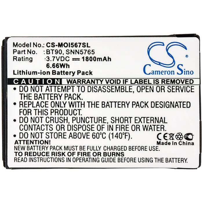 CS-MOI567SL : Battery for Motorola I576, Rival A455, Z6tv and others - Replaces Motorola BT90, SNN5826A, SNN5759 and others