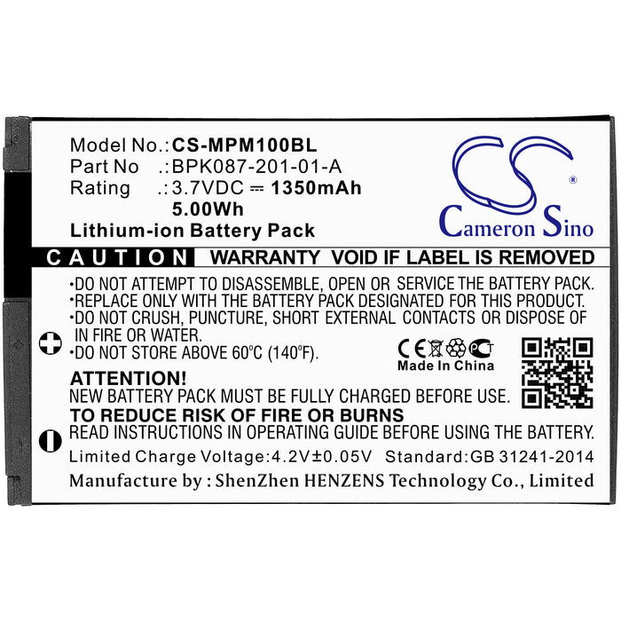 CS-MPM100BL : Battery for VeriFone VX600BT, VX600 Bluetooth, MPM-100 and others - Replaces Zebra BPK087-201-01-A