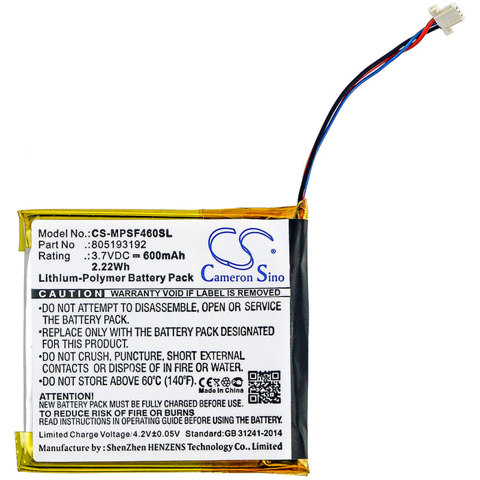CS-MPSF460SL : Battery for SanDisk Sansa View 8GB, Sansa View 16GB, Sansa View 32GB and others - Replaces SanDisk 805193192