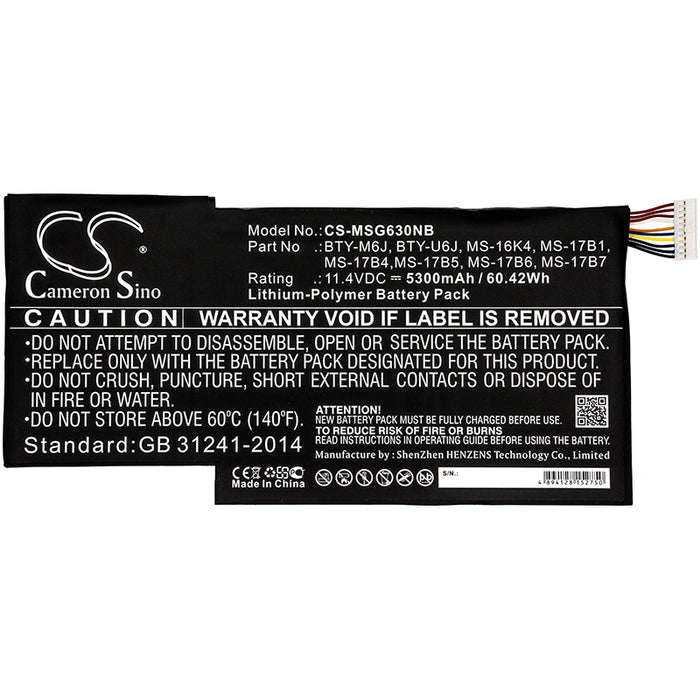 CS-MSG630NB : Battery for MSI GS63 7RE Stealth Pro, GS63 STEALTH-010, GS63VR Stealth Pro-043NL and others - Replaces MSI BTY-M6J, BTY-U6J, MS-16K4 and others