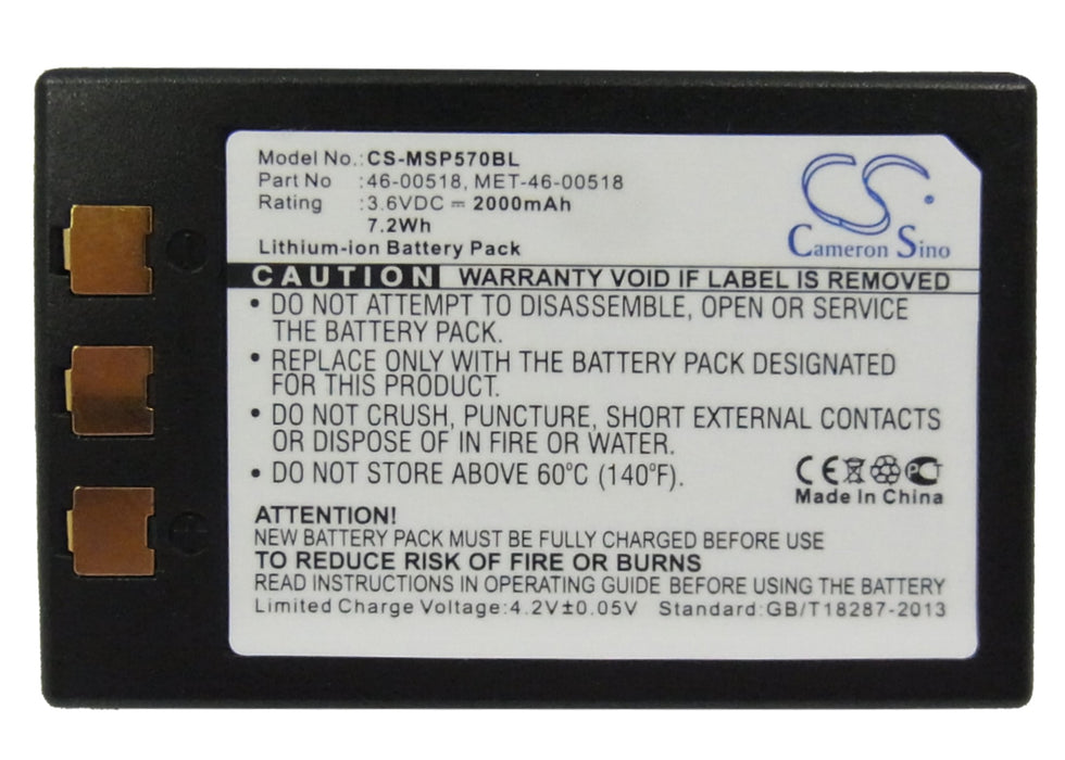 CS-MSP570BL : Battery for Metrologic SP5700 Optimus PDA, MK5710 - Replaces Metrologic 46-00518, MET-46-00518