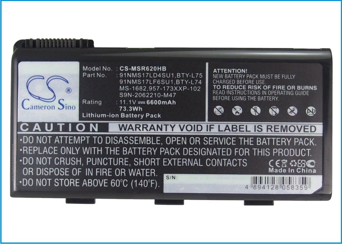 CS-MSR620HB : Battery for MSI A5000, MSI A6000, A6005 and others - Replaces MSI BTY-L74, BTY-L75, MS-1682 and others