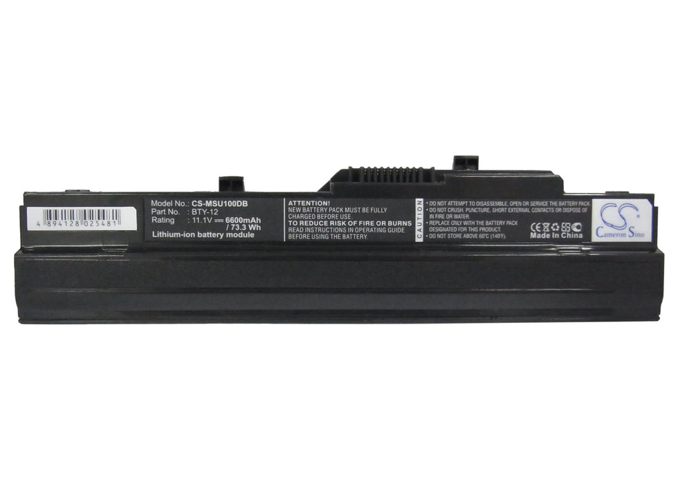 CS-MSU100DB : Battery for MSI Wind 90, Wind U100, Wind U100-002LA and others - Replaces MSI BTY-S11, BTY-12, TX2-RTL8187SE and others