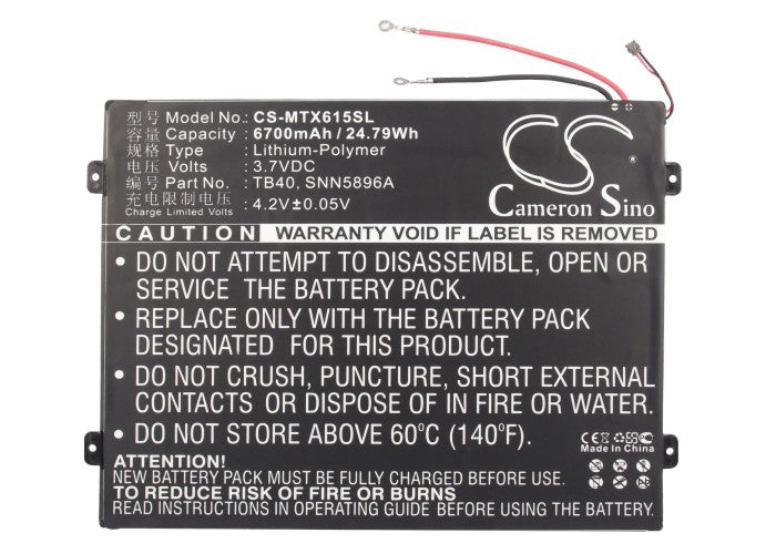 CS-MTX615SL : Battery for Motorola Xoom 2 10.1, MZ615, MZ617 and others - Replaces Motorola TB40, SNN5896A, L-L-L DC110510