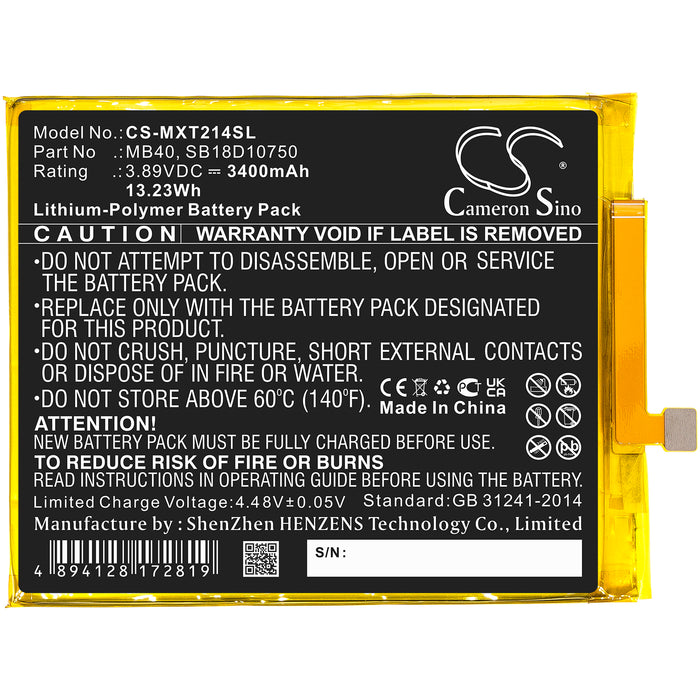 CS-MXT214SL : Battery for Motorola Moto Edge 20 5G, Edge 20 5G 2021, XT2143 and others - Replaces Motorola MB40, SB18D10750