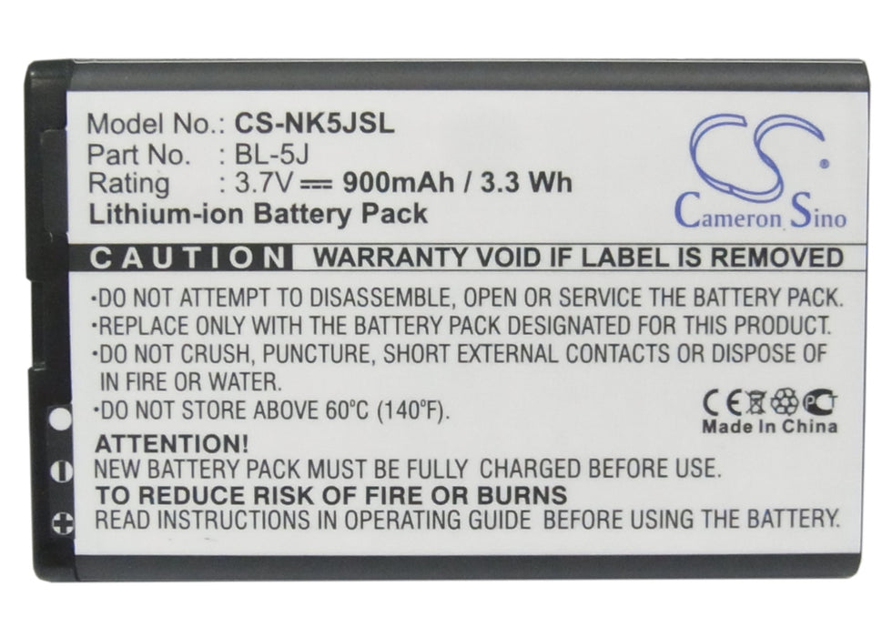 CS-NK5JSL : Battery for Nokia 5800, 5800T, 5800 Xpress Music and others - Replaces Nokia BL-5J