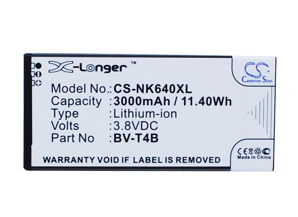 CS-NK640XL : Battery for Microsoft Lumia 640 XL, RM-1062, RM-1063 - Replaces Nokia BV-T4B