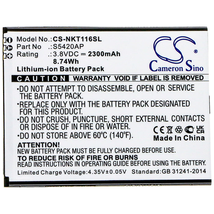 CS-NKT116SL : Battery for Nokia C1 2019, TA-1165 - Replaces Nokia S5420AP