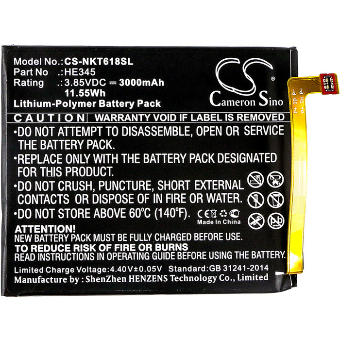 CS-NKT618SL : Battery for Nokia Nokia 6 2nd, 6 2018, 6 2nd - Replaces Nokia HE345, HE353