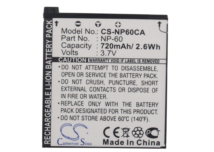 CS-NP60CA : Battery for Casio Exilim Zoom EX-Z19, Exilim Zoom EX-Z85BK, Exilim Zoom EX-Z85BE and others - Replaces Casio NP-60