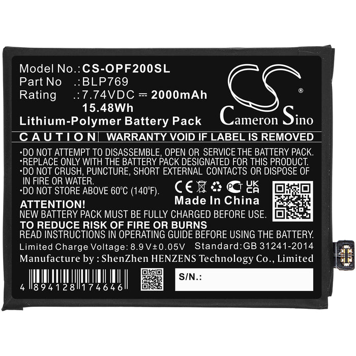 CS-OPF200SL : Battery for OPPO Find X2, PDEM10 - Replaces OPPO BLP769