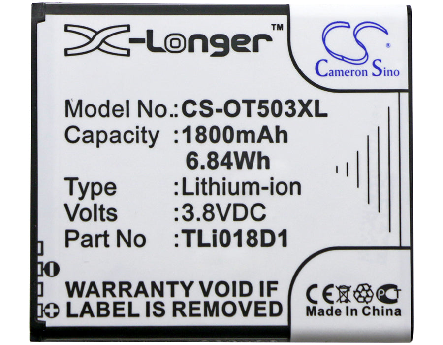 CS-OT503XL : Battery for Alcatel One Touch Pop D5, OT-5038, OT-5038A and others - Replaces Alcatel TLi018D1, TLi018D2, TLi018D1 and others