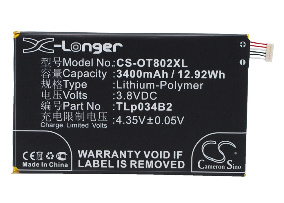 CS-OT802XL : Battery for Alcatel One Touch Hero, Hero N3, OT-8020D and others - Replaces Alcatel TLp034B2, TLp034B1