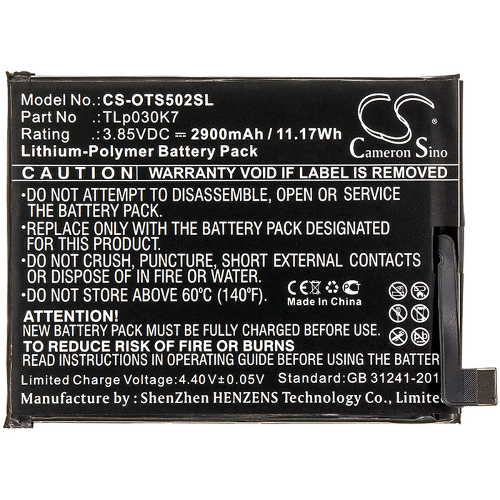 CS-OTS502SL : Battery for Alcatel 1S, OT-5024D - Replaces Alcatel TLp030K7