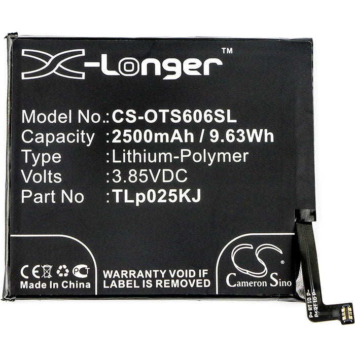 CS-OTS606SL : Battery for Alcatel One Touch Idol 5S, One Touch Idol 5S LTE, OT-6060S and others - Replaces Alcatel TLp025K1, TLp025KJ