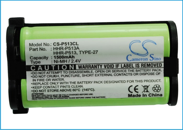 CS-P513CL : Battery for Panasonic HHR-P513A, KX-TG2258, TYPE 27 and others - Replaces Radio Shack 23-967, 43-9030, RS-230-0967