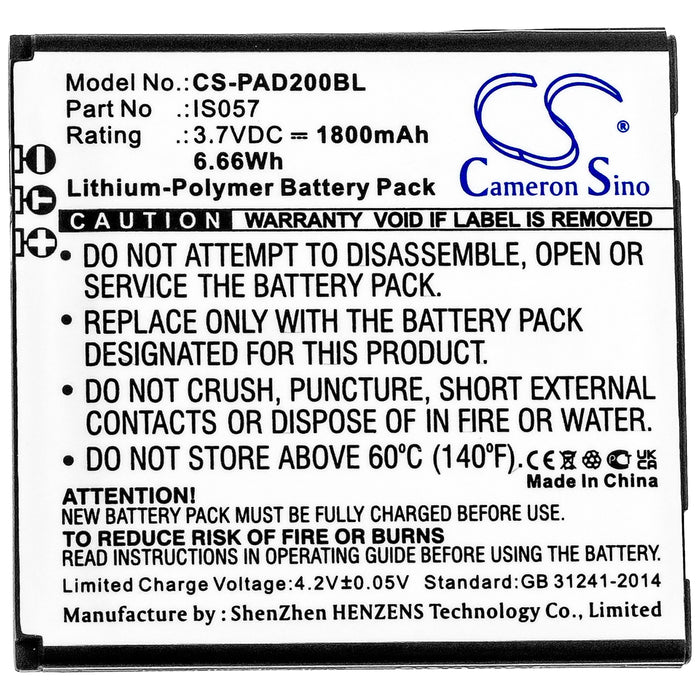 CS-PAD200BL : Battery for Pax D200T, IS275, D200 and others - Replaces Pax IS057