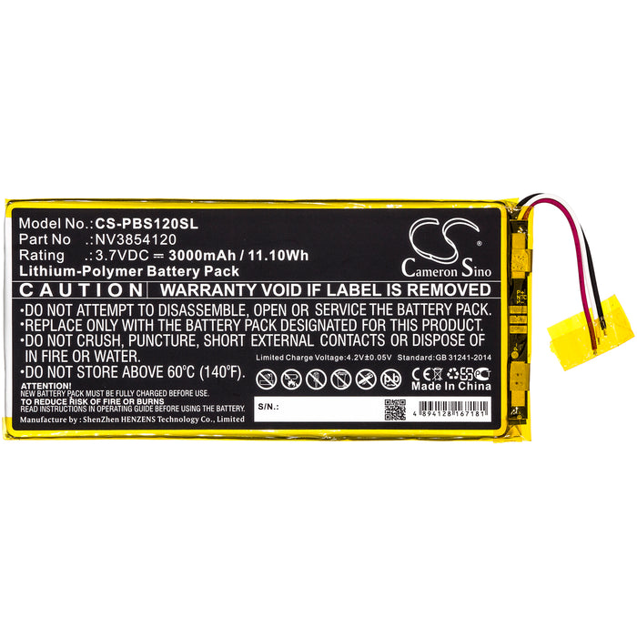 CS-PBS120SL : Battery for PBS KIDS PBSKD12, PBKRWM5410, KIDS 7" Pad - Replaces PBS NV3854120