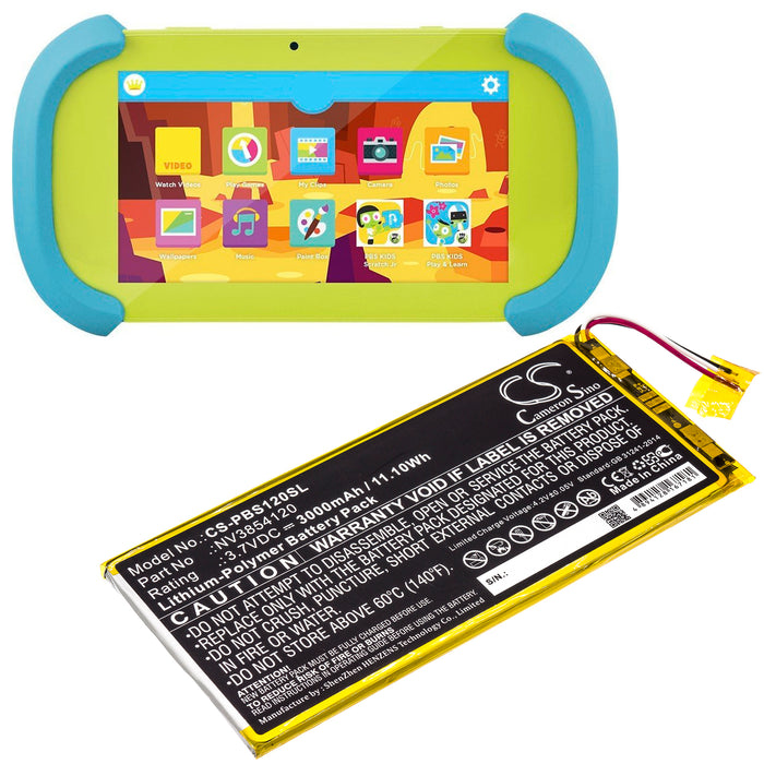 CS-PBS120SL : Battery for PBS KIDS PBSKD12, PBKRWM5410, KIDS 7" Pad - Replaces PBS NV3854120