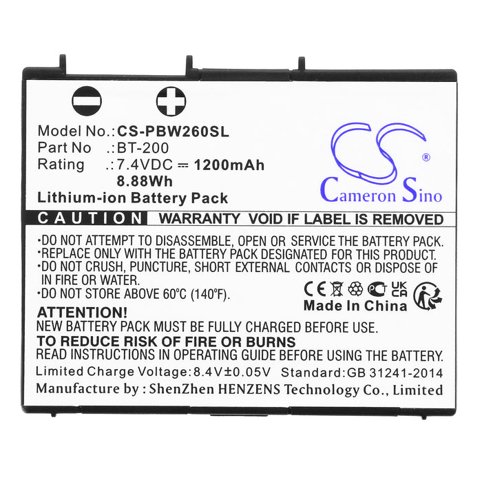 CS-PBW260SL : Battery for Brother MW-260, MW-260A, MW-260 MPrint Portable Printer and others - Replaces Brother BT-200