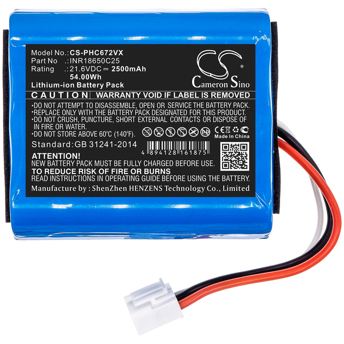 CS-PHC672VX : Battery for Philips SpeedPro, SpeedPro Aqua, FC6726/01 and others - Replaces Philips INR18650C25, 3000-018-25613, 3000-029-06404 and others