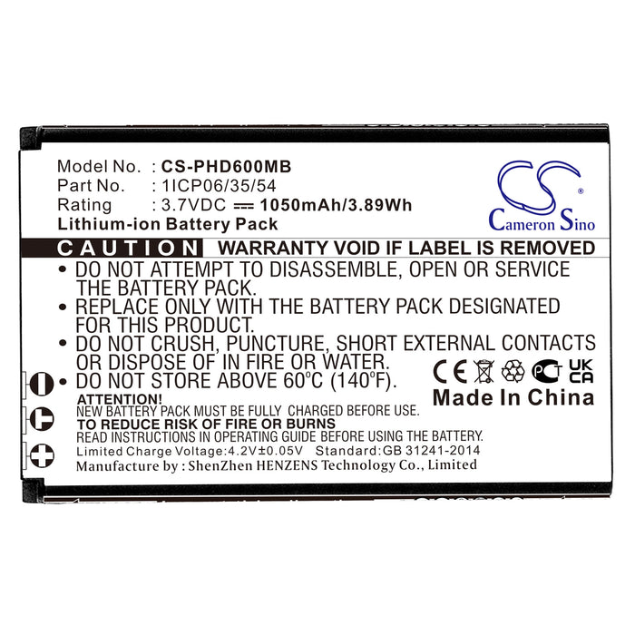 CS-PHD600MB : Battery for Levana LV-TW502, 32102, 32108 and others - Replaces Levana WLW523450 ERA