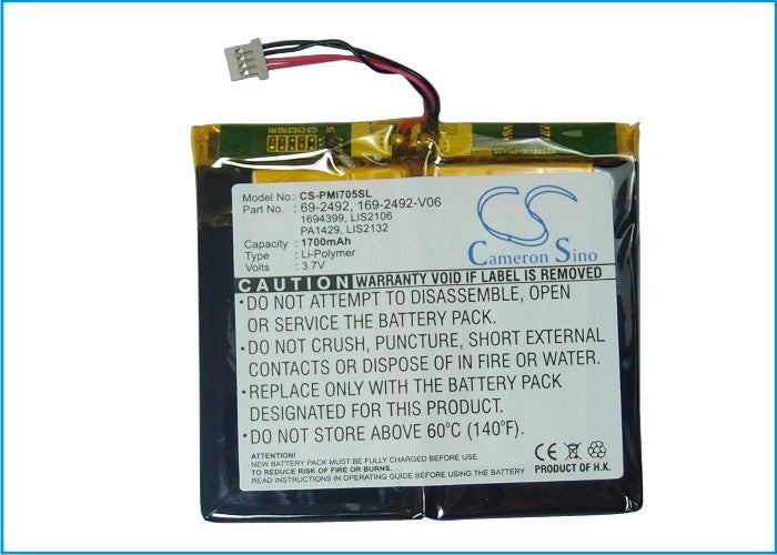 CS-PMI705SL : Battery for Palm i705, Tungsten C, Tungsten W - Replaces Palm 169-2492, 169-2492-V06, 1694399 and others