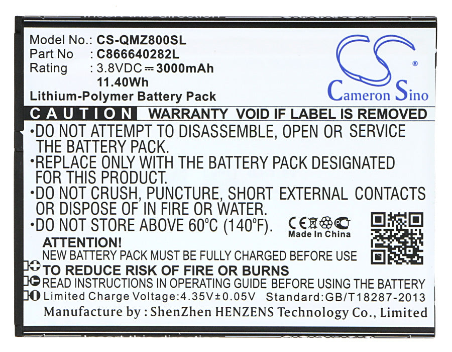 CS-QMZ800SL : Battery for Qmobile Z8 Plus - Replaces Qmobile C866640282L