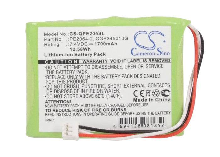 CS-QPE205SL : Battery for Q-Sonic Multimedia X-Dream-Player, PE-2058 - Replaces Q-Sonic PE2064-2, CGP345010G