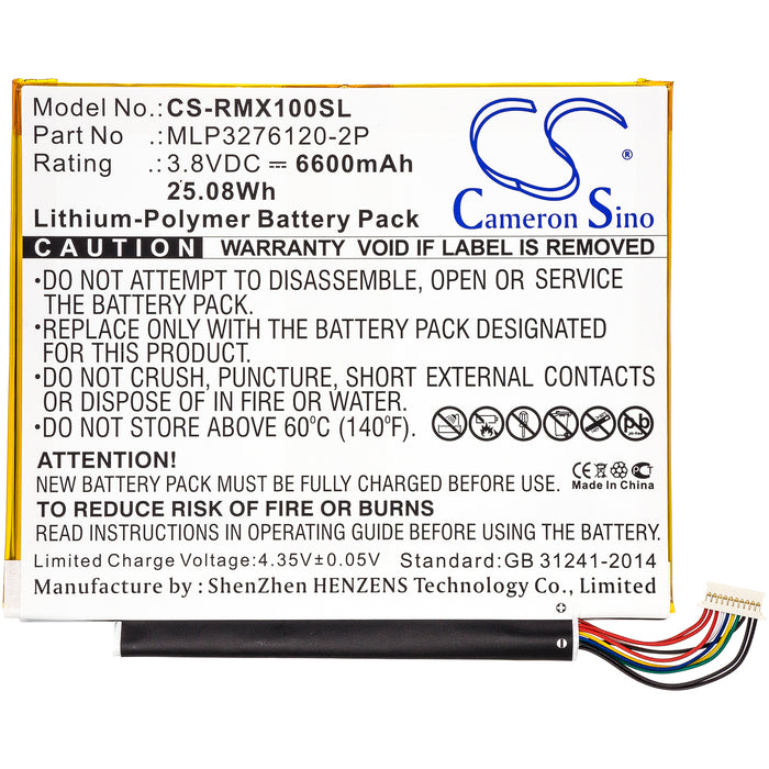 CS-RMX100SL : Battery for Verizon Ellipsis 10, QTAIR7, Ellipsis 10 XLTE and others - Replaces Verizon MLP3276120-2P