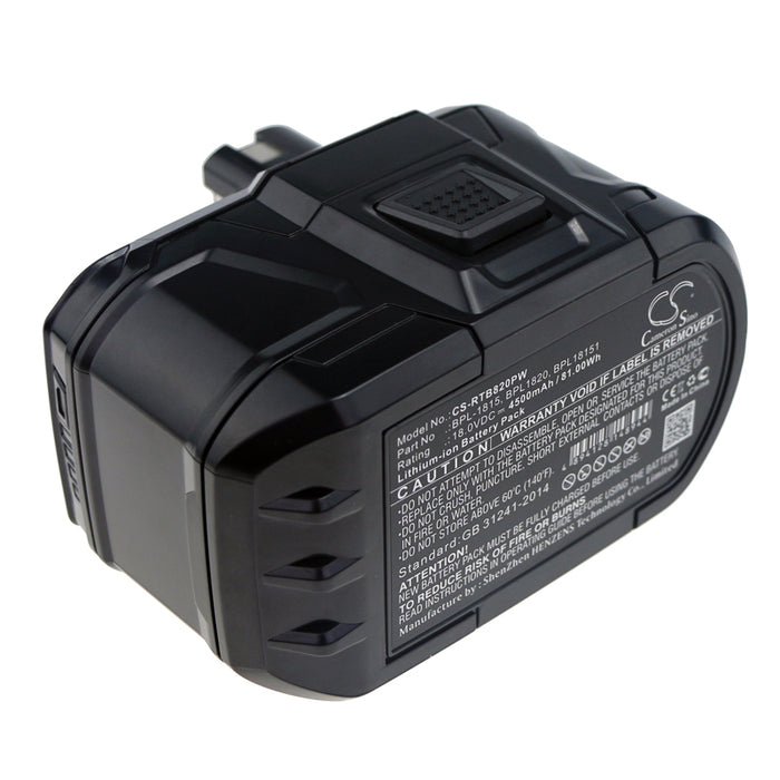 CS-RTB820PW : Battery for Ryobi ZRP813, BID-1801M, BID-180L and others - Replaces Ryobi BPL-1815, BPL18151, BPL1820 and others