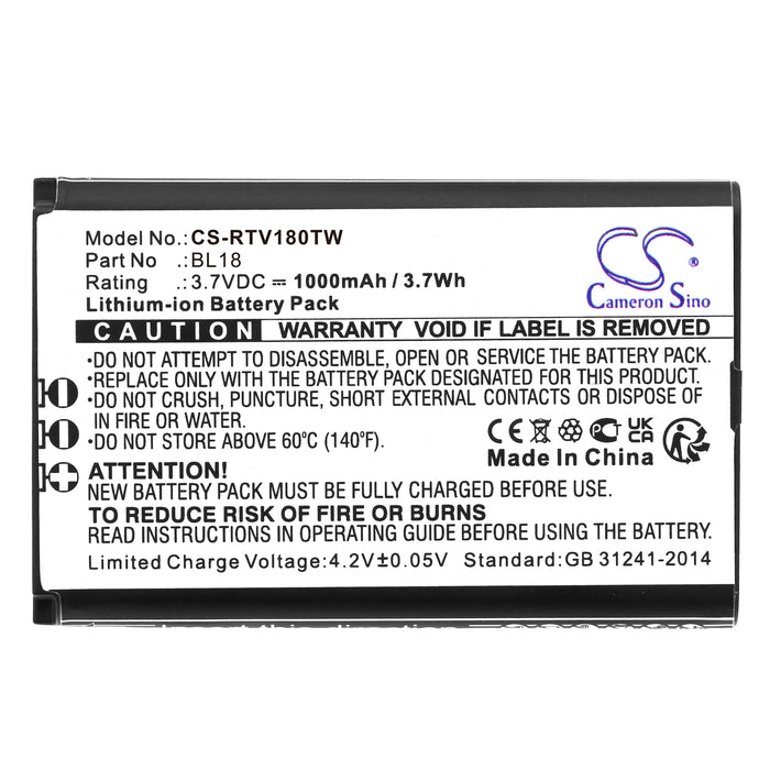 CS-RTV180TW : Battery for Retevis RT18, RT618 - Replaces Retevis BL18