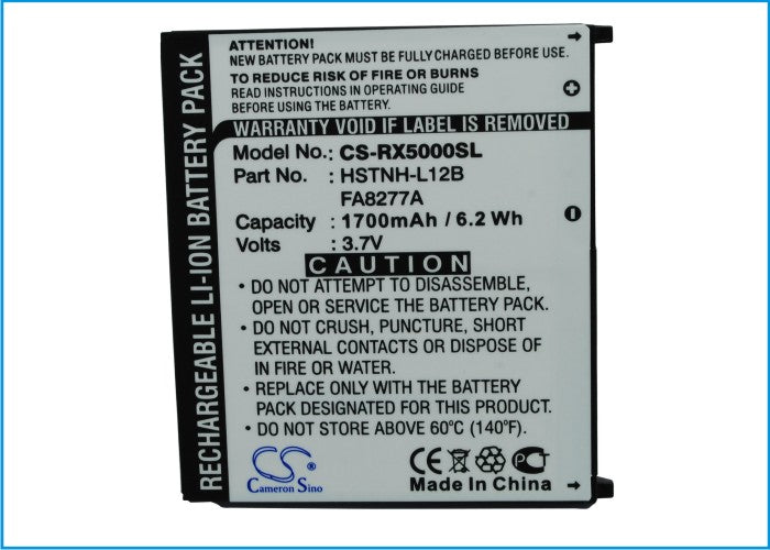 CS-RX5000SL : Battery for HP iPAQ rx5000, iPAQ rx5700, iPAQ rx5710 and others - Replaces HP FA8277A, HSTNH-L12B, FA827AA and others