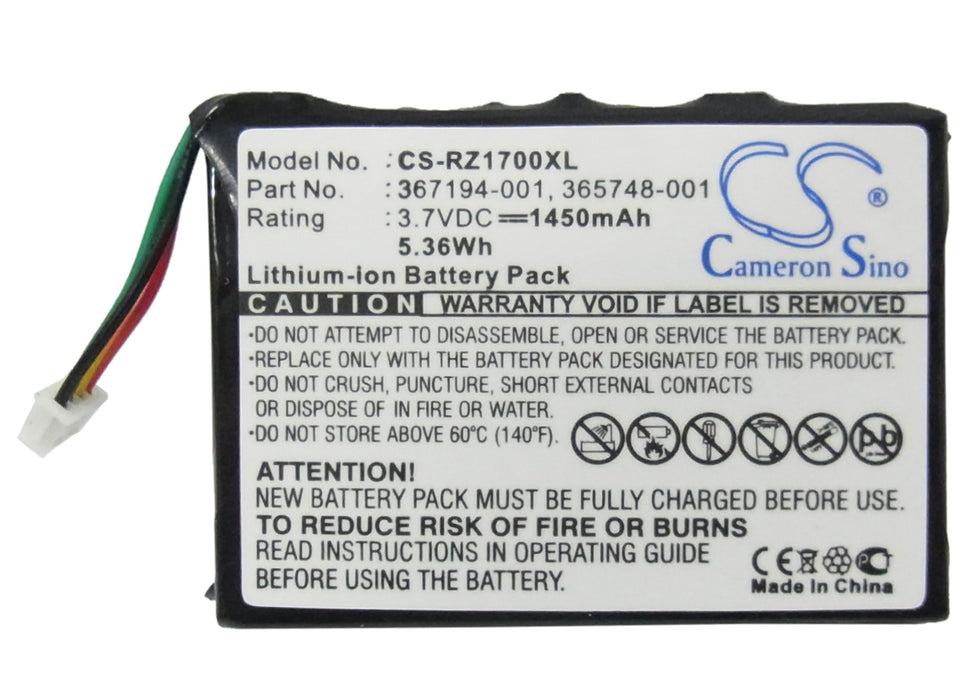 CS-RZ1700XL : Battery for HP iPAQ RZ1700, iPAQ RZ1710, iPAQ RZ1715 and others - Replaces HP 367194-001, 365748-001