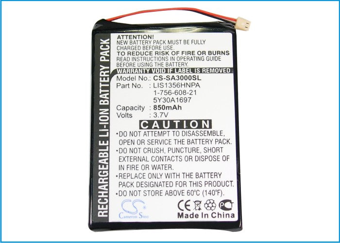 CS-SA3000SL : Battery for Sony NW-A3000V, NW-A3000 series - Replaces Sony LIS1356HNPA, 1-756-608-21, 5Y30A1697