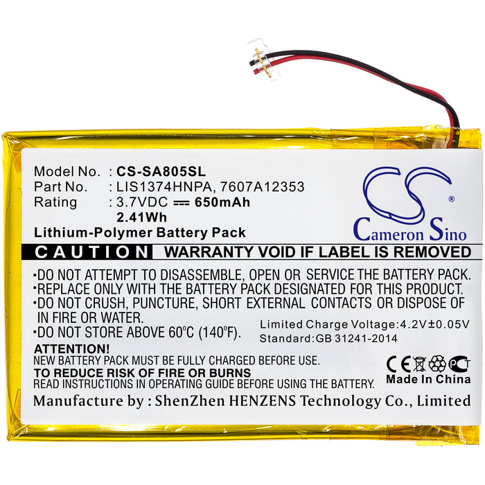 CS-SA805SL : Battery for Sony NWZ-A801, NW-A805, NW-A805B and others - Replaces Sony 1-756-702-11, LIS1374HNPA, 7607A12353