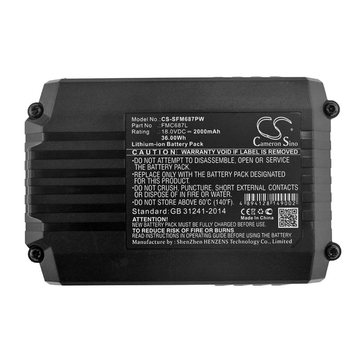 CS-SFM687PW : Battery for Black & Decker ASD18 Typ 1, ASD18 Typ 2, ASD184 Typ 1 and others - Replaces Black & Decker LB20, LB2X4020, LBX20 and others