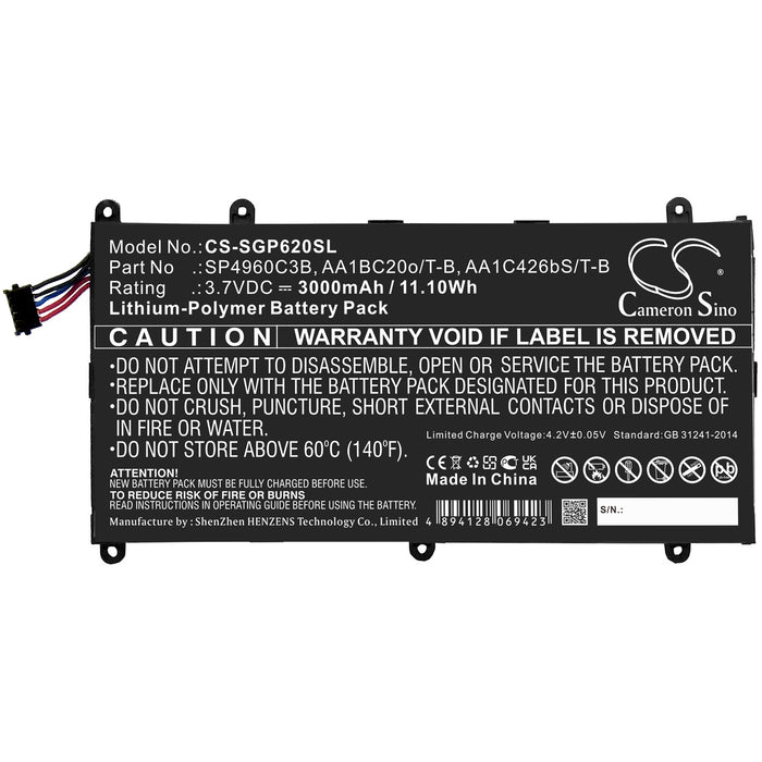 CS-SGP620SL : Battery for Samsung GT-P6200, GT-P3110, GT-P3113 and others - Replaces Samsung SP4960C3B, AA1BC20o/T-B, AA1C426bS/T-B