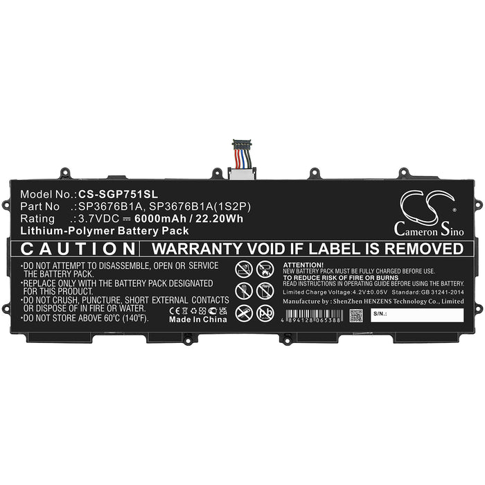 CS-SGP751SL : Battery for Samsung GT-P7510, Galaxy Tab GT-P7510, GT-N8000 and others - Replaces Samsung SP3676B1A, SP3676B1A(1S2P), GH43-03562B