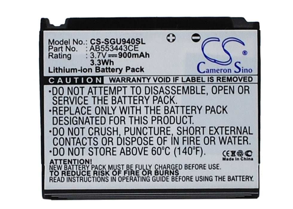 CS-SGU940SL : Battery for Samsung SGH-U940, Glyde U940 - Replaces Samsung AB603443EZBSTD, AB603443EZ