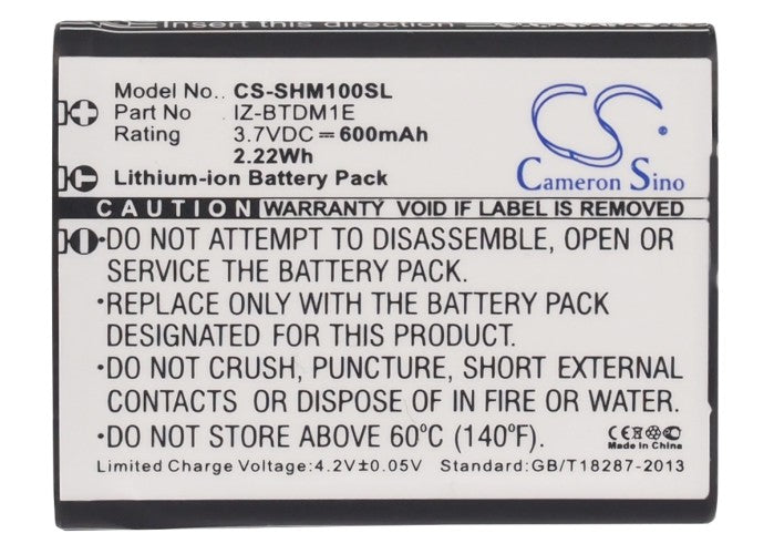 CS-SHM100SL : Battery for Sharp Portable Plasmacluster Ion Generator IG-DM1Z-W - Replaces Sharp IZ-BTDM1E