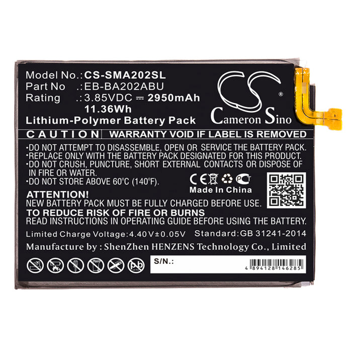 CS-SMA202SL : Battery for Samsung Galaxy A20e, SM-A202, SM-A202F/DS and others - Replaces Samsung EB-BA202ABU, GH82-20188A