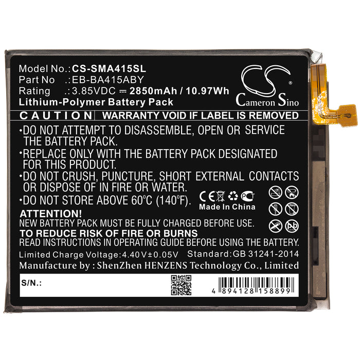 CS-SMA415SL : Battery for Samsung Galaxy A41 2020, SCV48, SC-41A and others - Replaces Samsung EB-BA415ABY, GH82-22861A