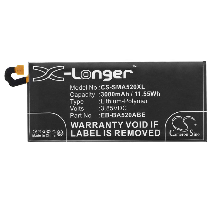 CS-SMA520XL : Battery for Samsung Galaxy A5 2017, SM-A520S, SM-A520F/DS and others - Replaces Samsung EB-BA520ABE, GH43-04680A