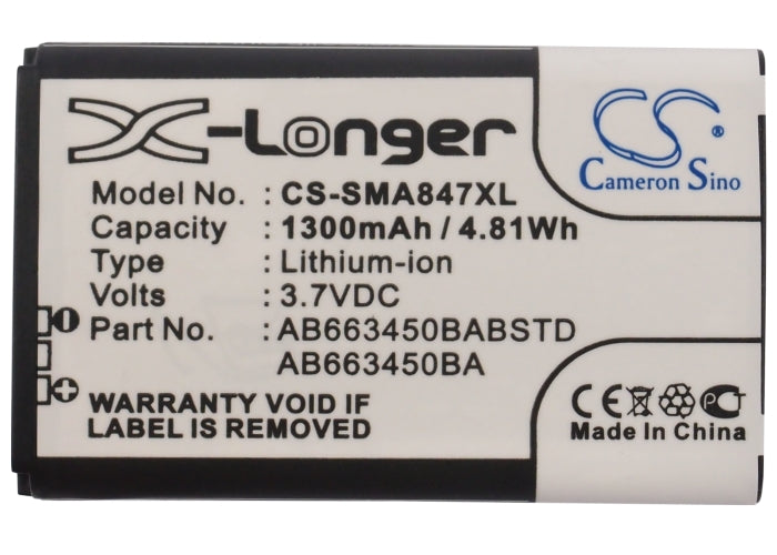 CS-SMA847XL : Battery for Samsung SGH-A847, Rugby II, Rugby II A847 and others - Replaces Samsung AB663450BA, AB663450BABSTD